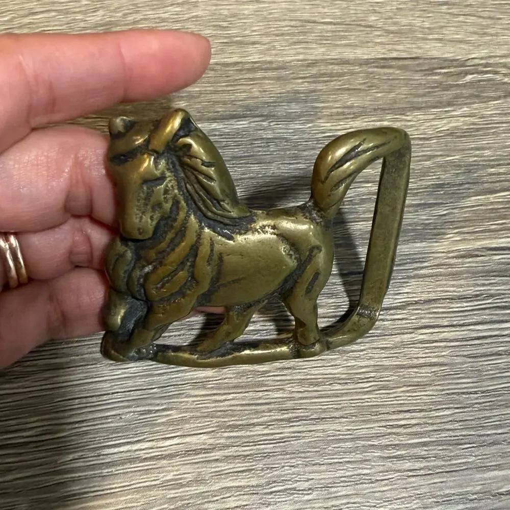 Trinity Buckle Co Vintage Solid Brass Stallion Horse Belt Buckle